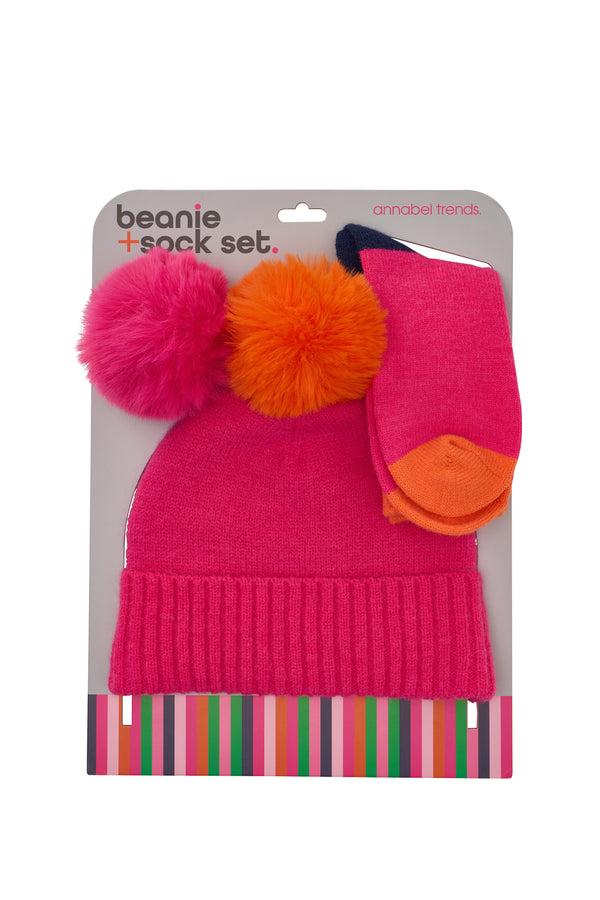 BEANIE & SOCK SET - HOT PINK & ORANGE