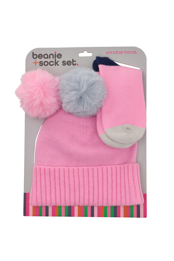 BEANIE & SOCK SET - SOFT PINK & GREY