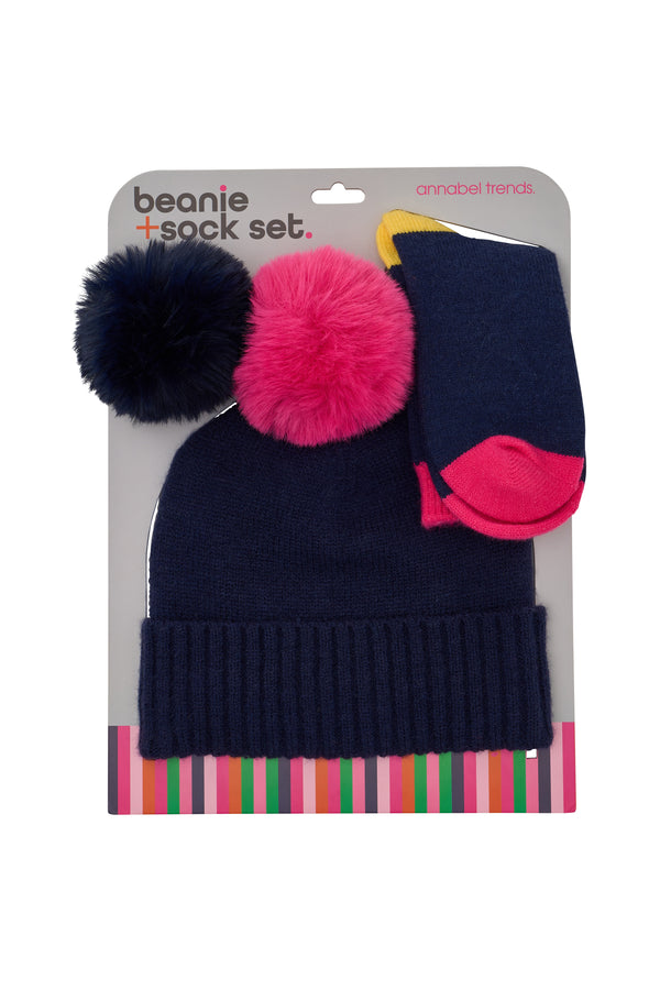 BEANIE & SOCK SET - NAVY & HOT PINK