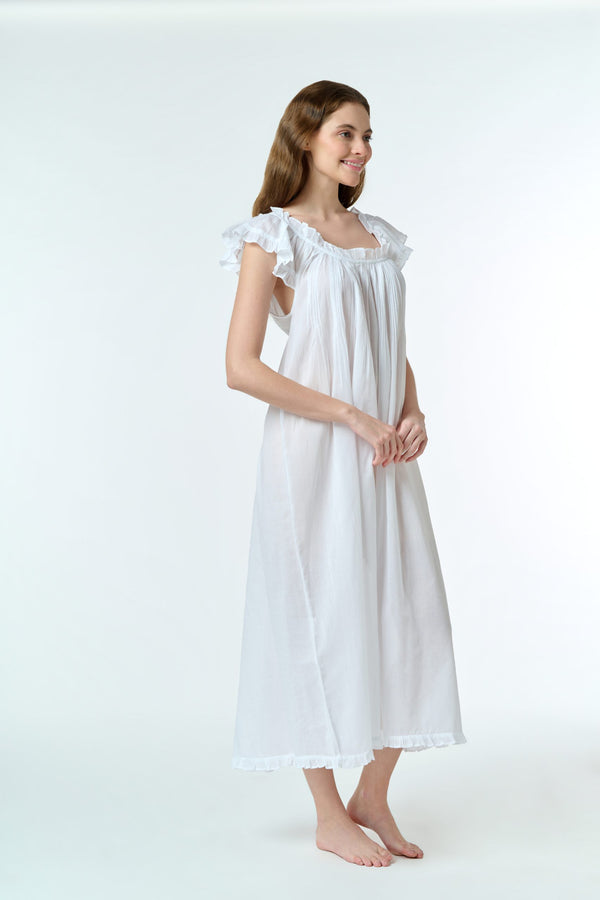 NIGHTIE - FRILL NECKLINE & PIN TUCKS