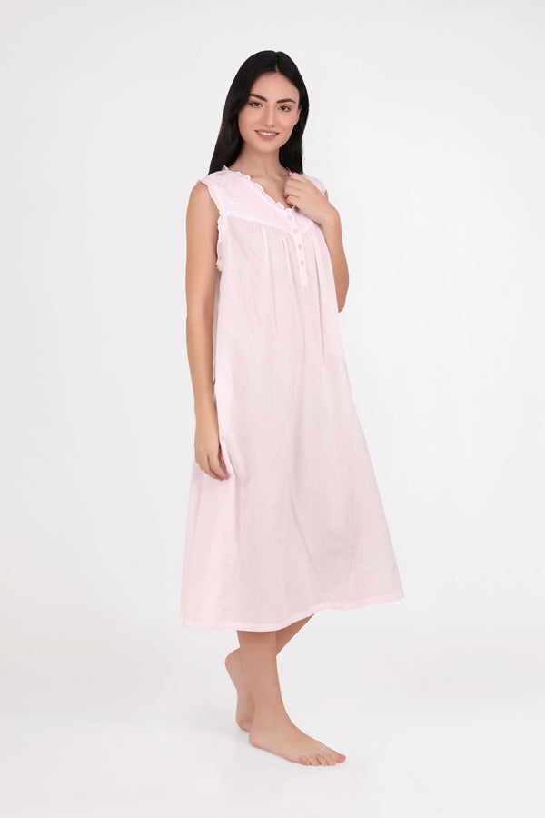NIGHTIE - SLEEVELESS WITH EMBROIDERY - PINK
