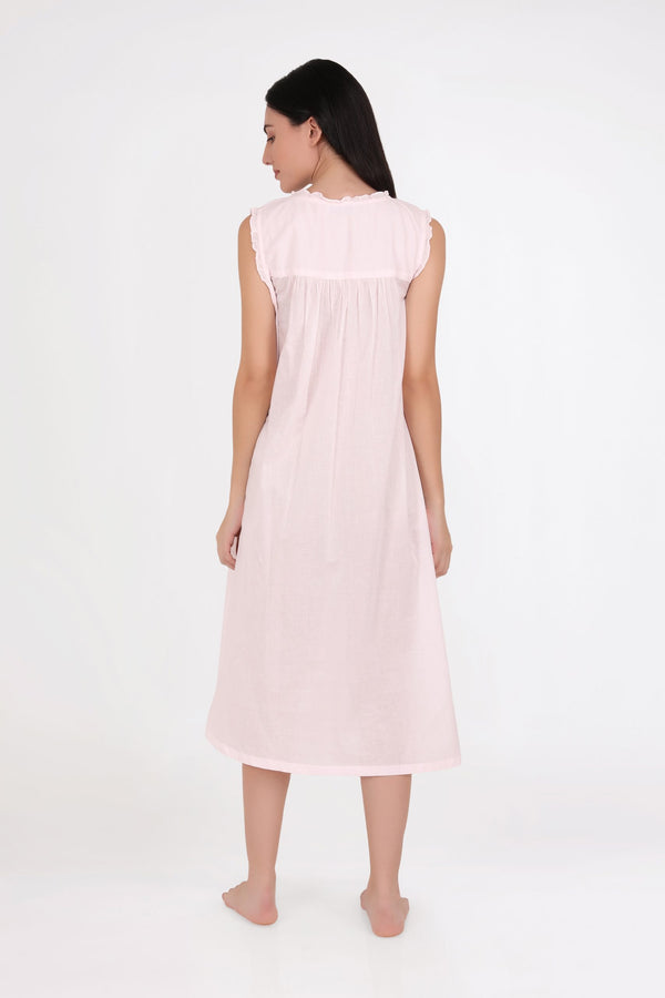 NIGHTIE - SLEEVELESS WITH EMBROIDERY - PINK
