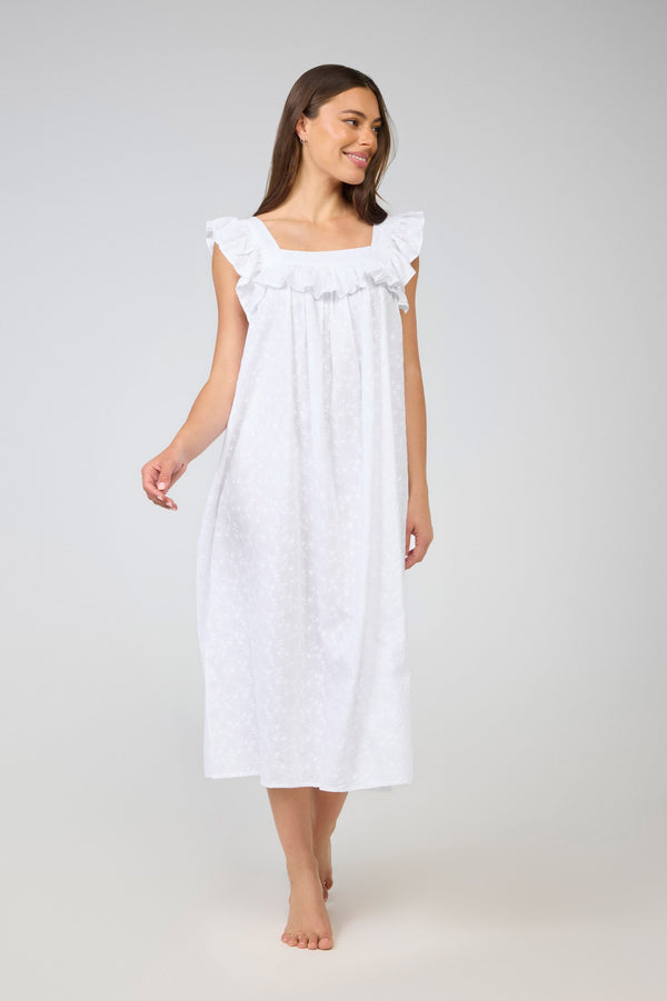 NIGHTIE - SLEEVELESS - RUFFLED EMBROIDERED NIGHTIE