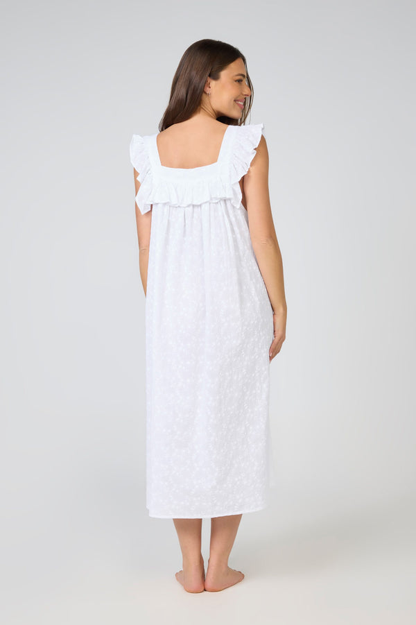 NIGHTIE - SLEEVELESS - RUFFLED EMBROIDERED NIGHTIE