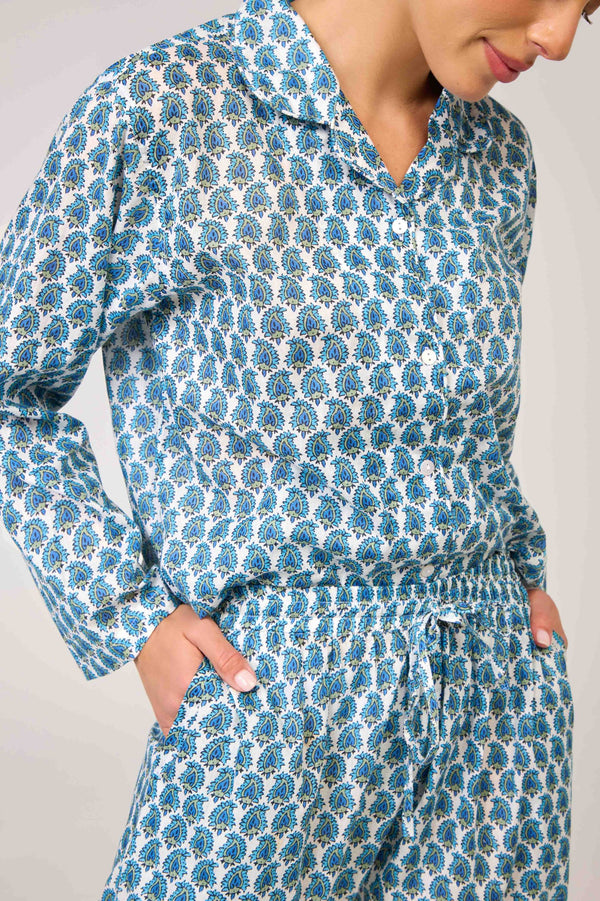 PYJAMA SET - LONG SLEEVES - BLUE FLORAL - SAVANNAH