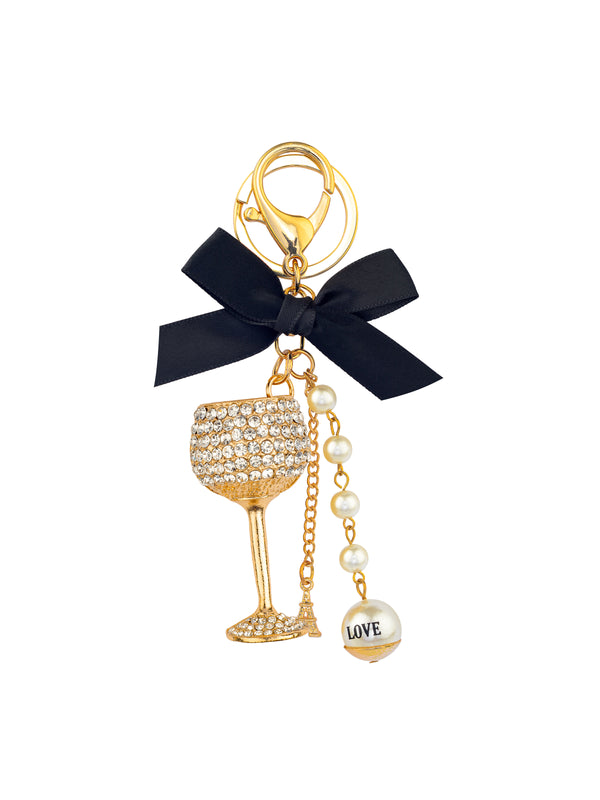 KEY RING - LUXURY CHARM - BLACK & PINK GLASSES