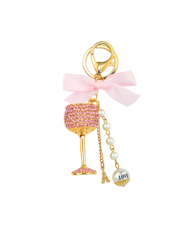 KEY RING - LUXURY CHARM - BLACK & PINK GLASSES