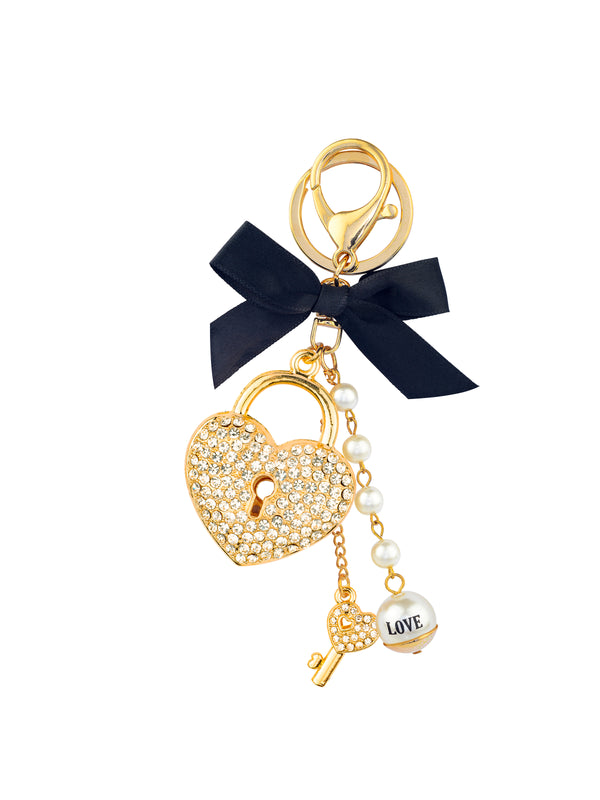 KEY RING - LUXURY CHARM - BLACK & PINK LOVE HEARTS
