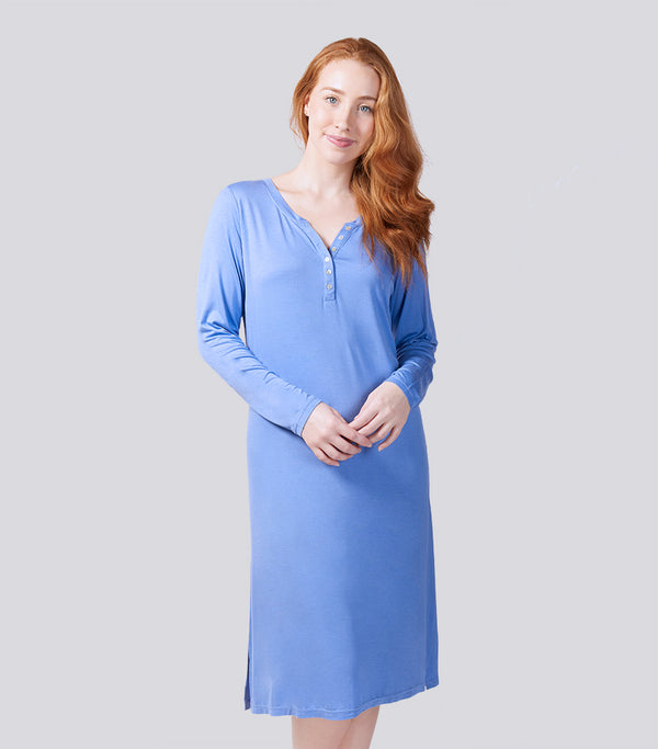 PYJAMA TOP - HENLEY TEE - CORNFLOWER BLUE