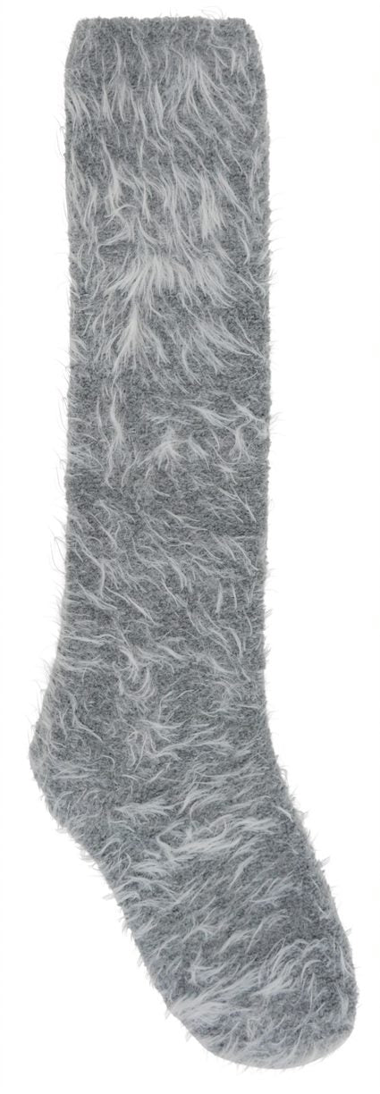 SOCKS - FUZZY BED SOCKS - GREY AND PINK