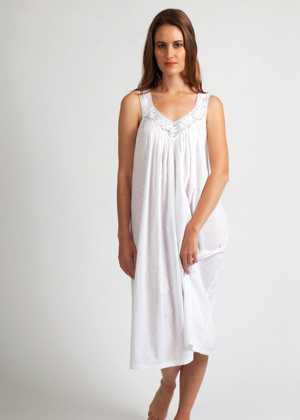 NIGHTIE - V NECK - WHITE HAIL SPOT - SOPHIE