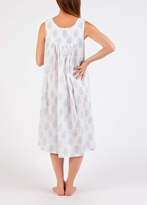 NIGHTIE - V NECK - BLUE PAISLEY PRINT - SOPHIE