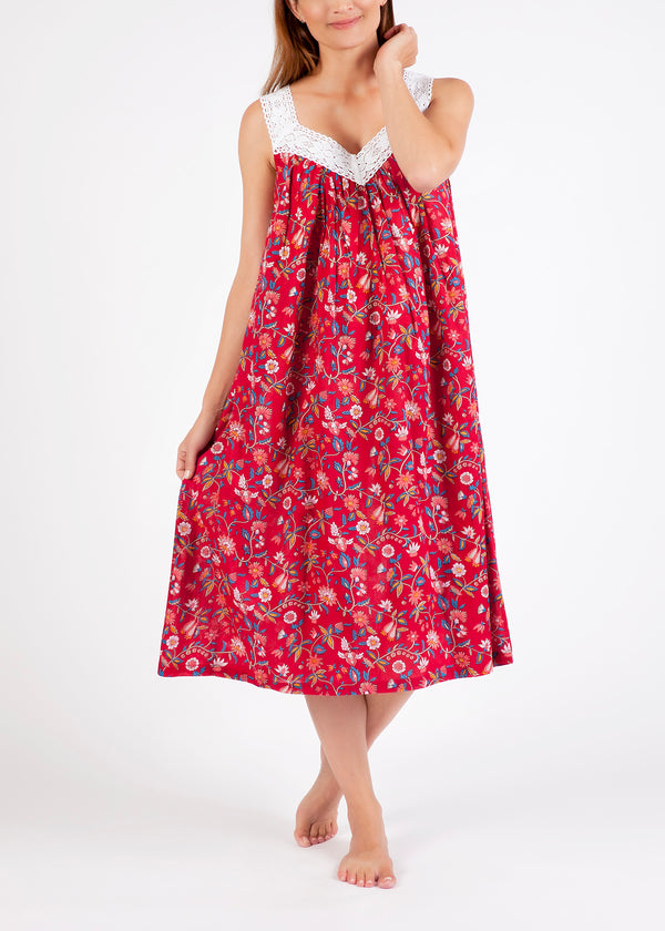 NIGHTIE - V NECK - RED FLORAL - SOPHIE