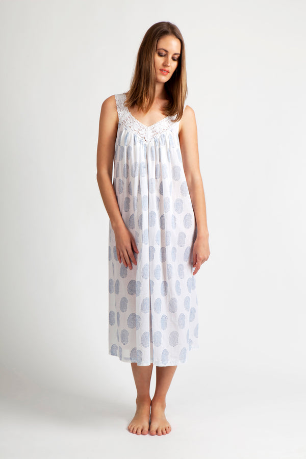 NIGHTIE - V NECK - BLUE PAISLEY PRINT - SOPHIE