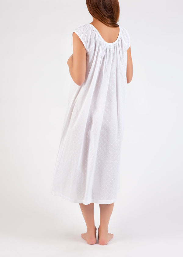 NIGHTIE - CAP SLEEVES - WHITE HAIL SPOT - TILLY