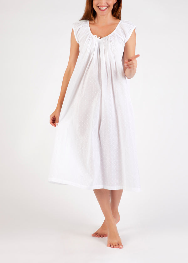 NIGHTIE - CAP SLEEVES - WHITE HAIL SPOT - TILLY