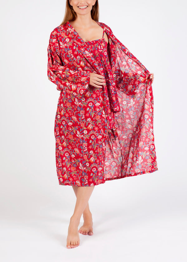 ROBE - RED FLORAL COTTON VOILE