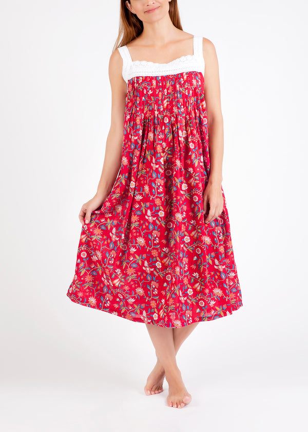 NIGHTIE - V NECK - RED FLORAL - SOPHIE