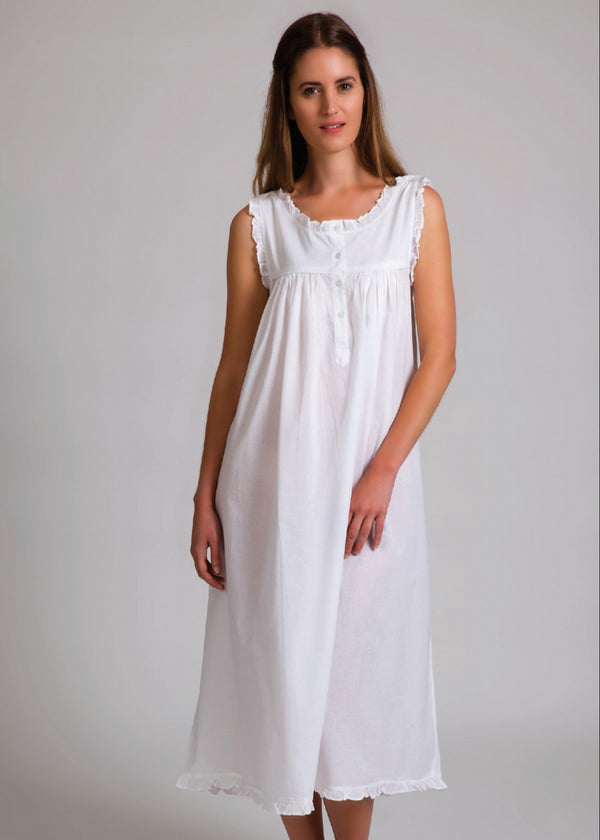 NIGHTIE - SHOULDER BUTTONS - WHITE