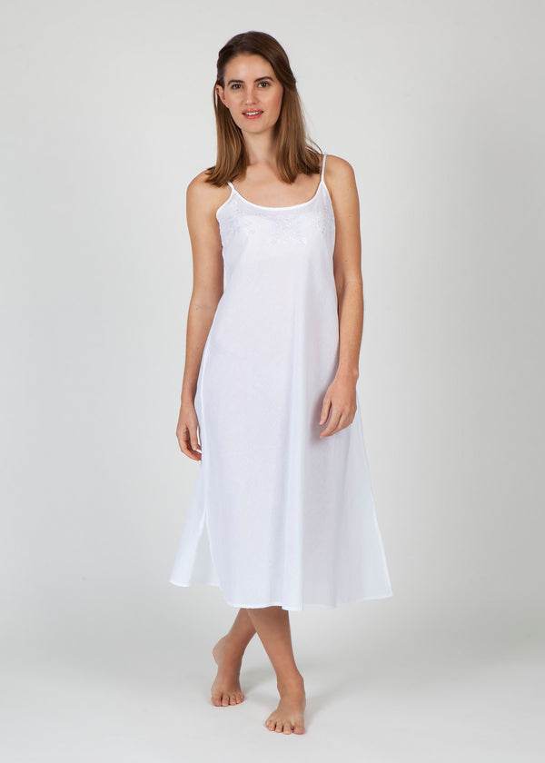 NIGHTIE - WHITE SLIP WITH EMBROIDERY