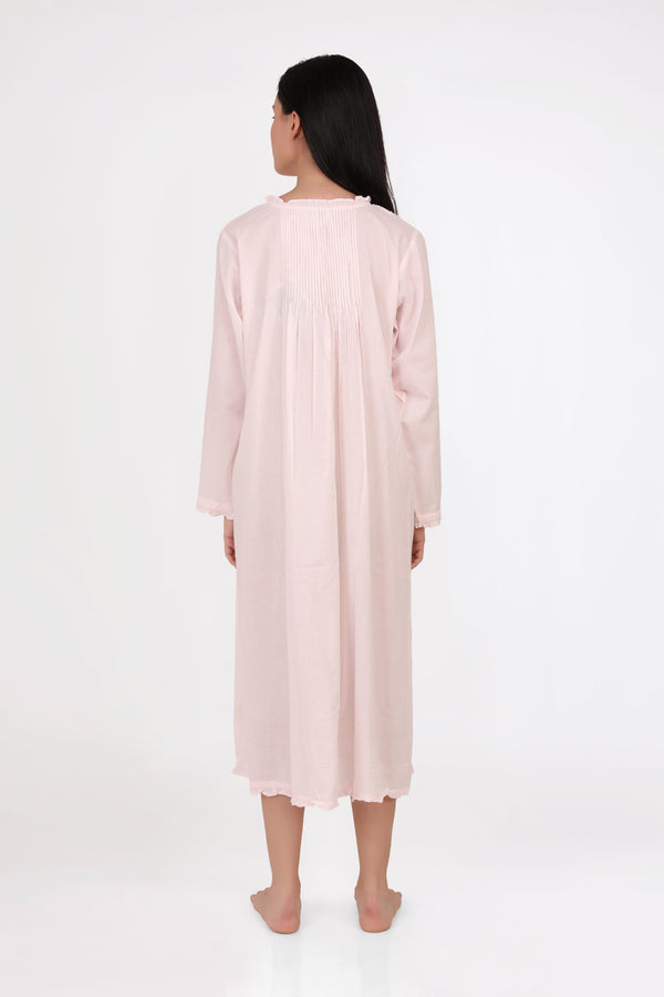 NIGHTIE - LONG WITH LONG SLEEVES IN PINK - SCARLETT