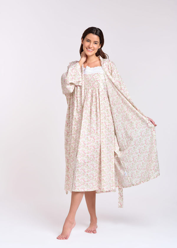 NIGHTIE - V NECK - WHITE WITH PINK FLOWERS - SOPHIE