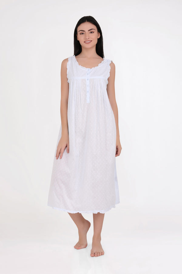 NIGHTIE - SHOULDER BUTTONS - BLUE - GRACE