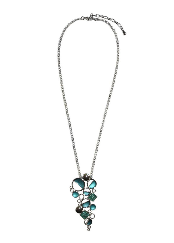NECKLACE - SILVER IN BLUE OR PINK RHODIUM CIRCLES