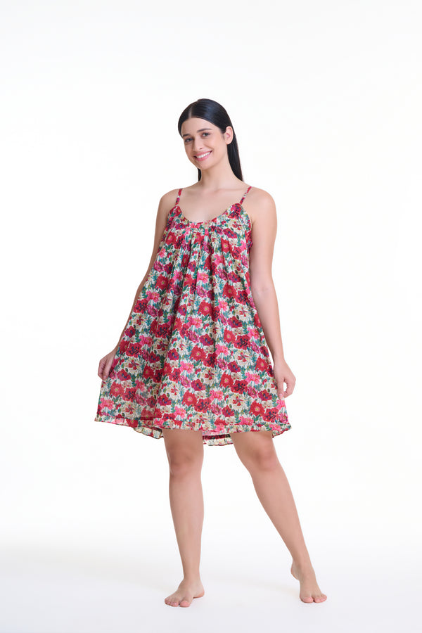 DRESS - RED & PINK FLORAL - SHORT DRESS