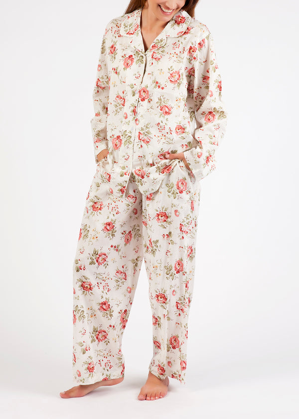 PYJAMA SET - LONG SLEEVES - DARK PINK ROSE FLORAL