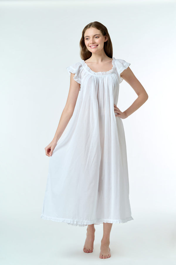 NIGHTIE - FRILL NECKLINE & PIN TUCKS