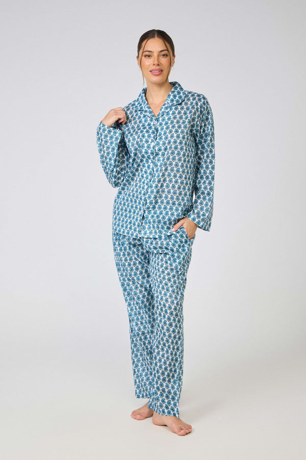 PYJAMA SET - LONG SLEEVES - BLUE FLORAL - SAVANNAH