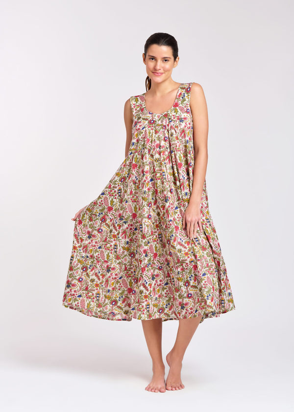 SWING DRESS - TIERED - RED & PINK FLORAL - GRACE