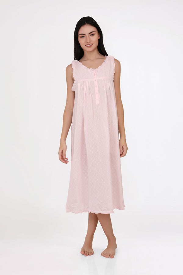 NIGHTIE - SHOULDER BUTTONS - PINK - GRACE