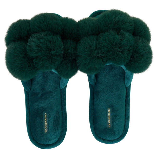 SLIPPERS - POM POM - EMERALD GREEN