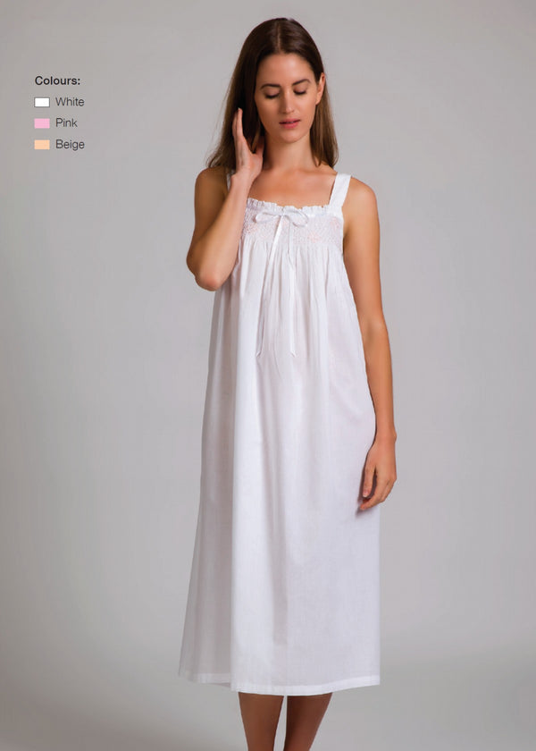 NIGHTIE - WHITE WITH PINK EMBROIDERY