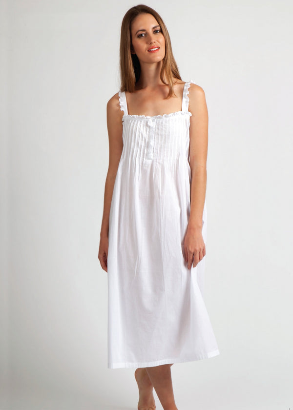 NIGHTIE - WHITE - PIN TUCKS & STRAPS