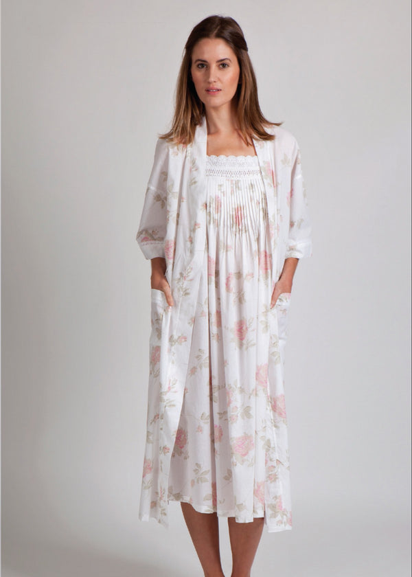 NIGHTIE - SHOULDER BUTTONS - PALE PINK FLORAL - GRACE