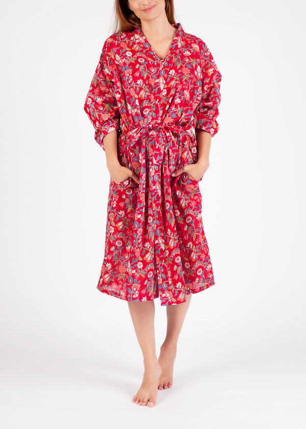 ROBE - RED FLORAL COTTON VOILE