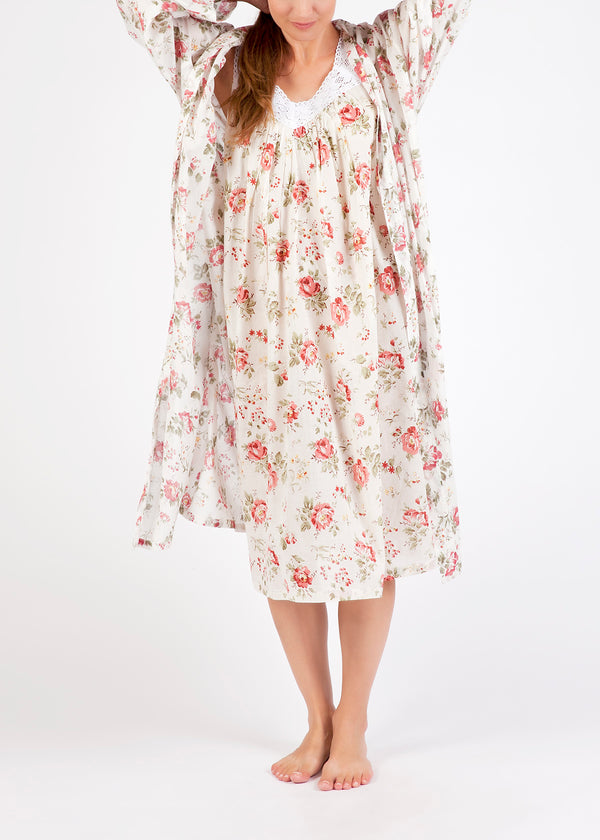 NIGHTIE - V NECK - DARK PINK ROSE FLORAL - SOPHIE