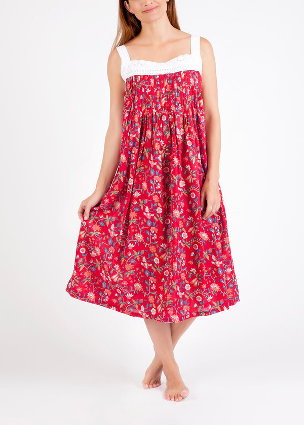 NIGHTIE - SQUARE NECK - RED FLORAL - TILLY