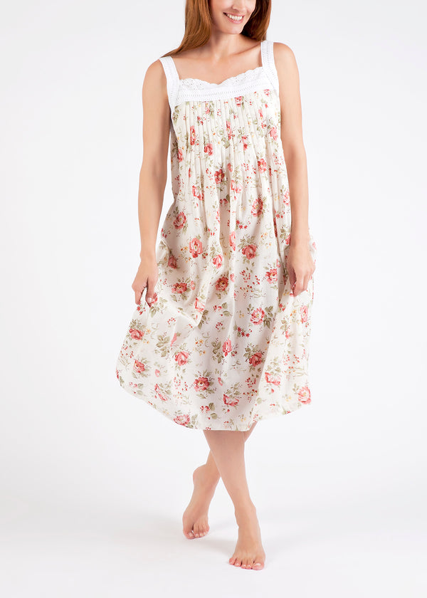 NIGHTIE - SQUARE NECK - DARK PINK ROSE FLORAL