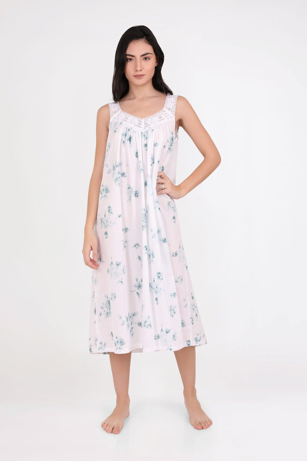 NIGHTIE - V NECK - TEAL FLORAL - SOPHIE