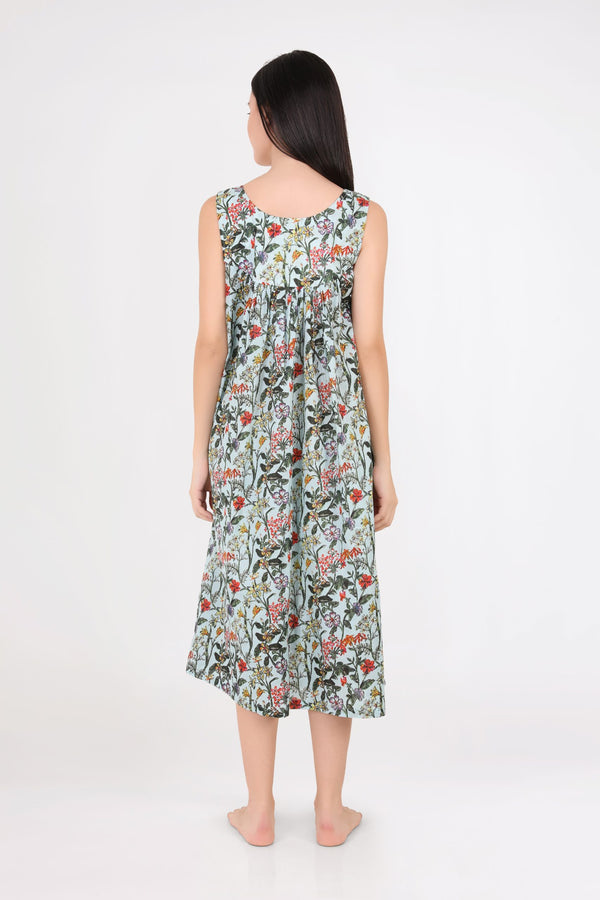 NIGHTIE - V NECK - GREEN FLORAL - SOPHIE