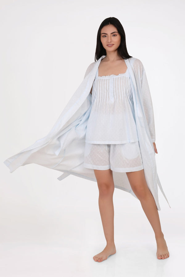 ROBE - BLUE HAIL SPOT COTTON VOILE