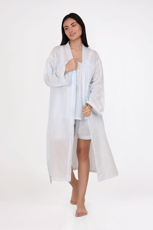 ROBE - BLUE HAIL SPOT COTTON VOILE