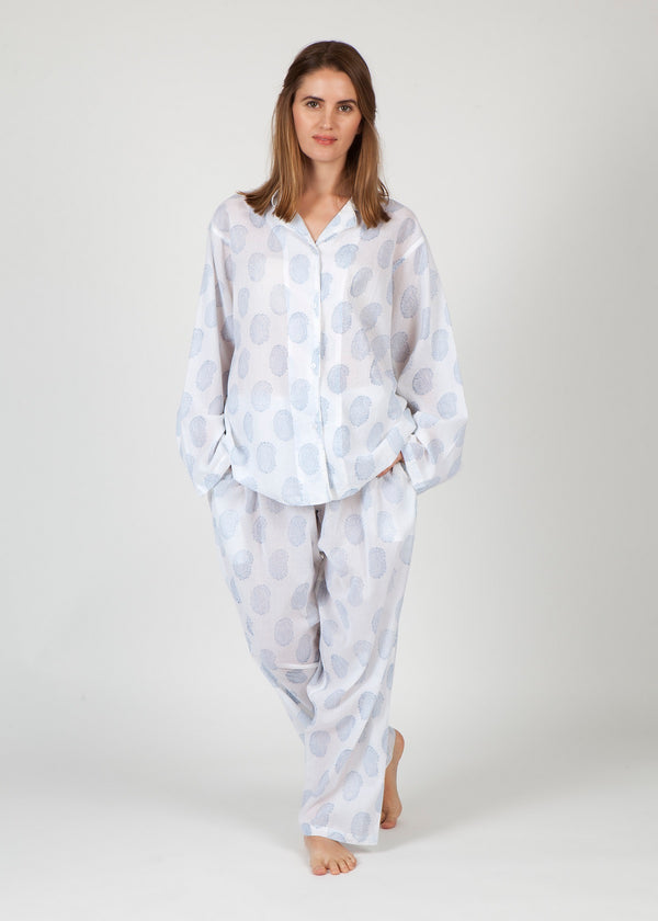 PYJAMA SET - LONG SLEEVES - BLUE PAISLEY PRINT