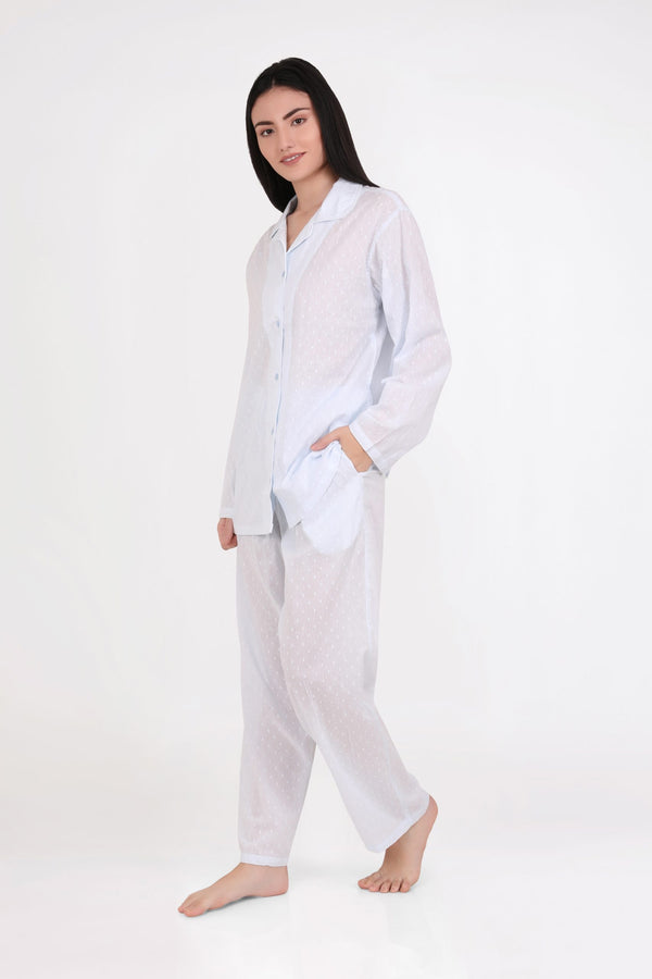 ROBE - BLUE HAIL SPOT COTTON VOILE