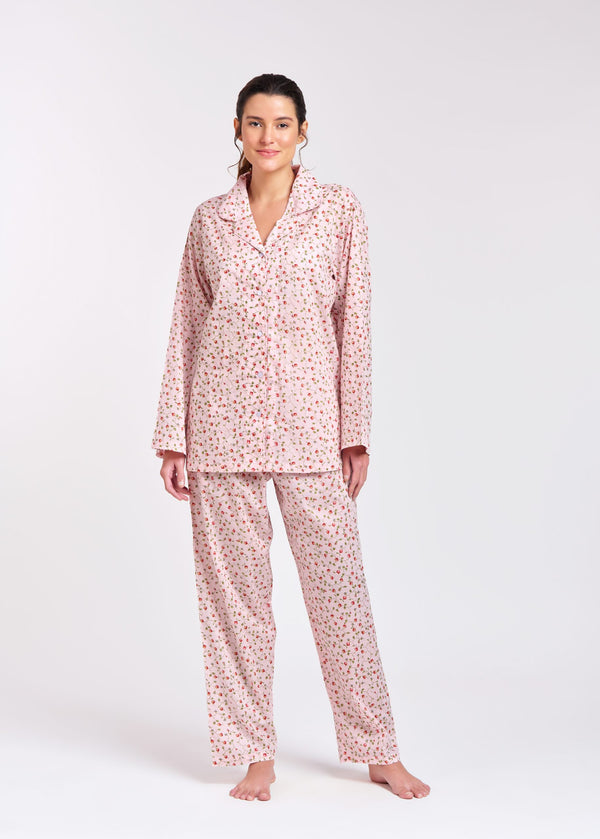 PYJAMA SET - LONG SLEEVES - PINK WITH RED ROSES
