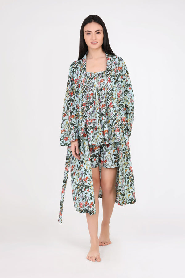 ROBE - GREEN FLORAL COTTON VOILE